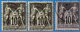 France 1898 10 C Black On Lilac 3 Shades Type III (N Below B) Cancelled - 1898-1900 Sage (Tipo III)