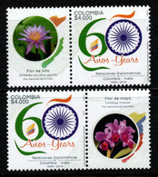 01B-KOLUMBIEN - 2019 -MNH - COLOMBIA-INDIA 60 YEARS RELATIONSHIPS. LOTO AND CATLEYA LABELS - Colombia