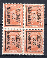 PRE54A MH* 1922 - ANTWERPEN 22 ANVERS (4 Stuks) - Typo Precancels 1922-26 (Albert I)