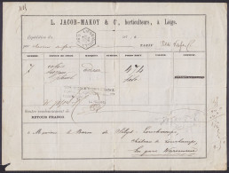 Lettre De Voiture "L. Jacob-Makoy & Cie, Horticulteurs" Càd Hexagon. LIEGE (GUILL.) / 29 AOUT 1892 Pour Transport De Col - Documents & Fragments