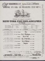 Affichette Publicitaire "J.P. Kremer & Cie" Verladung Mit Directem Connaisssement Nach NEW-YORK Und PHILADELPHIA Via LIV - Transport