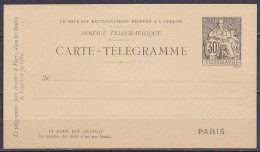 France - EP Carte-télégramme 30c Noir Type Chaplain ** Variété: Sans Accent Sur "TELEGRAPHIQUE" 1882 - Rohrpost