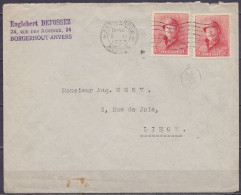 Env. Affr. 2x N°168 Flam. ANTWERPEN /5 II 1923/ ANVERS Pour LIEGE (patte De L'enveloppe Manquante) - 1919-1920  Cascos De Trinchera