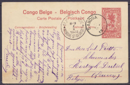 Congo Belge - EP Monts Ruwenzori CP 10c Rouge-brun Càd SANDOA /? AOUT 1920 Pour KORTRIJK DUTSEL (Leuven) - Càd Arrivée S - Interi Postali