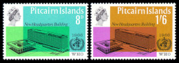 Pitcairn, 1966, WHO Building, World Health Organization, United Nations, MNH, Michel 62-63 - Pitcairn Islands