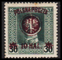 1918. POLSKA. POLSKA POCZTA On K UND K FELDPOST 10 Hal / 30 H Perf. 12½. Violet Overprint. Ve... (Michel 22b) - JF544102 - Unused Stamps