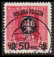 1918. POLSKA. POLSKA POCZTA On K UND K FELDPOST 50 Hal / 60 H Perf. 12½. Bars In The Overprint... (Michel 26) - JF544108 - Oblitérés