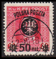 1918. POLSKA. POLSKA POCZTA On K UND K FELDPOST 50 Hal / 60 H Perf. 12½. Bars In The Overprint... (Michel 26) - JF544108 - Usados