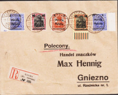 1919. POLSKA. Poczta Polska  Surcharge On Germania With 5 Stamps On Registered Envelope T... (Michel 131-134) - JF544127 - Usados