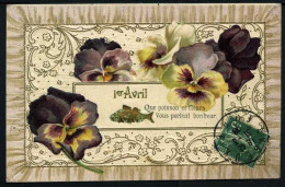 1er Avril - Que Poisson Et Fleures Vous Portent Bonheur - Goffrata (in Rilievo) - Viaggiata 1908 - Rif. 09218N - 1er Avril - Poisson D'avril