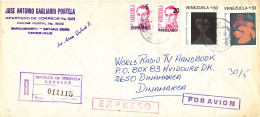 Venezuela Registered Cover Sent  Express To Denmark 19-8-1992 Overprinted Stamps - Venezuela