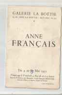 GALERIE LA BOETIE : ANNE FRANCAIS , VERNISSAGE LE VENDREDI 4 MAI 1951 ; INVITATION - Non Classés