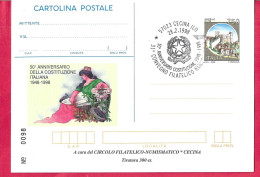 REPIQUAGE - ANNULLO SPECIALE " CECINA (LI)*28.2.1998* 50* ANNIVERSARIO COSTITUZIONE-31° CONVEGNO FILATELICO NUMISMATICO - Interi Postali