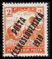 1919. CESKOSLOVENSKO. POSTA CESKOSLOVENSKA 1919 On 2 FILLER MAGYAR KIR POSTA. Hinged. - JF544312 - Ungebraucht