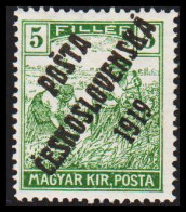 1919. CESKOSLOVENSKO. POSTA CESKOSLOVENSKA 1919 On 5 FILLER MAGYAR KIR POSTA. Hinged. - JF544314 - Nuovi