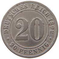 GERMANY EMPIRE 20 PFENNIG 1892 J #t032 0619 - 20 Pfennig