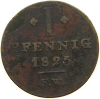 GERMAN STATES PFENNIG 1825 WALDECK Georg Heinrich 1813-1845 #t032 0999 - Groschen & Andere Kleinmünzen