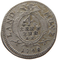 GERMAN STATES 4 KREUZER 1748 HESSEN DARMSTADT Ludwig VIII. 1739-1768. #t032 0855 - Groschen & Andere Kleinmünzen