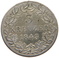 GERMAN STATES 3 KREUZER 1843 BAYERN Ludwig I. 1825-1848 #t032 1075 - Groschen & Andere Kleinmünzen