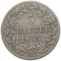 GERMAN STATES 3 KREUZER 1845 Wilhelm I. (1816-1864) #t032 0913 - Groschen & Andere Kleinmünzen