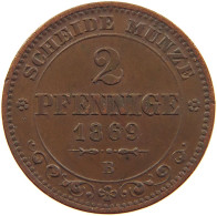 GERMAN STATES 2 PFENNIG 1869 SACHSEN ALBERTINISCHE LINIE #t032 0729 - Monedas Pequeñas & Otras Subdivisiones