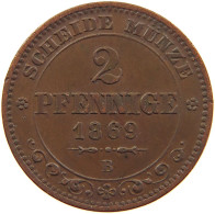 GERMAN STATES 2 PFENNIG 1869 SACHSEN ALBERTINISCHE LINIE #t032 0729 - Groschen & Andere Kleinmünzen