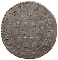 GERMAN STATES 10 KREUZER 1733 HESSEN DARMSTADT Ernst Ludwig 1678-1739. #t032 0861 - Groschen & Andere Kleinmünzen