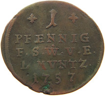 GERMAN STATES 1 PFENNIG 1757 SACHSEN WEIMAR EISENACH Ernst August Constantin 1756-1758 #t032 0997 - Piccole Monete & Altre Suddivisioni