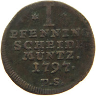 GERMAN STATES 1 PFENNIG 1797 WALDECK Friedrich 1763-1812 #t032 1007 - Small Coins & Other Subdivisions