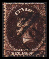 1863-1869. CEYLON. Victoria. SIX PENCE. Perforated. Watermark Crown. Very Fine Cancel. (MICHEL 36) - JF544382 - Ceylon (...-1947)