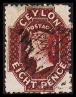 1863-1869. CEYLON. Victoria. EIGHT PENCE. Perforated. Watermark Crown. Very Interesting Cancel... (MICHEL 37) - JF544384 - Ceylan (...-1947)