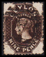 1863-1869. CEYLON. Victoria. NINE PENCE. Perforated. Watermark Crown. Very Fine Cancel. (MICHEL 38) - JF544385 - Ceylon (...-1947)