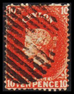 1863-1869. CEYLON. Victoria. TEN PENCE. Perforated. Watermark Crown. Very Fine Cancel. (MICHEL 39) - JF544386 - Ceylon (...-1947)