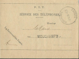 FRANCE AVIS DES POSTES ( SERVICE TELEPHONE )  MOUCHAMPS ( VENDEE ) DE 1938  LETTRE COVER - Lettres Civiles En Franchise