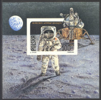 Poland, 1989, Space, Astronaut, Man On The Moon, Imperforated, MNH, Michel Block 109B - Ongebruikt