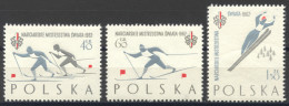 Poland, 1962, Nordic Skiing Championships, Sports, MNH, Michel 1294-1296A - Unused Stamps