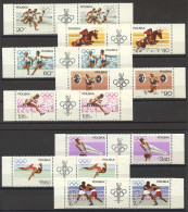 Poland, 1967, Olympic Games, Sports, MNH Tab Strips, Michel 1761-1768 - Nuevos