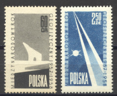 Poland, 1958, International Geophysical Year, Space, United Nations, MNH, Michel 1061-1062 - Neufs