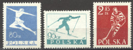 Poland, 1953, Winter Sports, Figure Skating, Skiing, Ice Hockey, MNH, Michel 831-833 - Ongebruikt