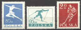 Poland, 1953, Winter Sports, Figure Skating, Skiing, Ice Hockey, MNH, Michel 831-833 - Unused Stamps