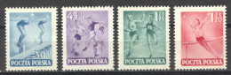 Poland, 1952, Sports Day, Swimming, Soccer, Football, Running, Gymnastics, MLH, Michel 750-753 - Unused Stamps