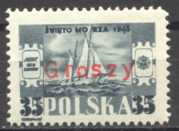 Poland, 1950, Day Of The Sea, Sailing Boat, Ship, Groszy Overprint, MNH, Michel 595 - Nuevos