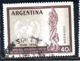 ARGENTINA 1959 UNIVERSAL DECLARATION OF HUMAN RIGHTS 10th ANNIVERSARY SLAVE BY MICHELANGELO UN  40c USED USADO OBLITERE' - Gebruikt