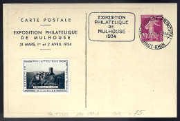 EXPOSITION PHILATELIQUE De MULHOUSE 1934 + TIMBRE Ribeauville - St. Ulrich  - Overprinter Postcards (before 1995)