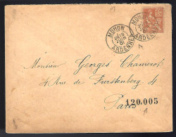 ARDENNES - MOHON - 15c MOUCHON - 1901 - POUR PARIS - 1900-02 Mouchon