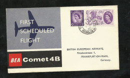 UK Lettre BEA Comet 4B 1ère Liaison Aérienne Londres Le 01/08/1960 Pour Frankurt Le 01/08/1960 N° 267 Et 355 B/ TB - Lettres & Documents