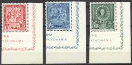 Poland, 1946, International Education Bureau, BIE, United Nations, MLH-MNH, Michel 445-447 - Neufs