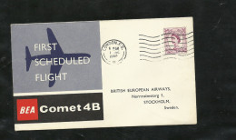 UK Lettre BEA  Comet 4B  1ère Liaison Aérienne Londres Le 01/06/1960 Pour Stockholm Le 01/06/1960 N°  270  B/ TB - Lettres & Documents