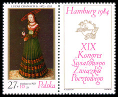 Poland, 1984, World Postal Congress Hamburg, UPU, United Nations, Cranach Painting, MNH Tab, Michel 2920 - Ungebraucht