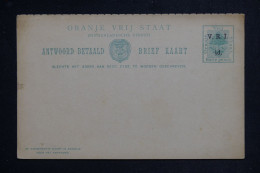 ORANGE - Entier Postal Type  Surchargé + Réponse, Non Circulé - L 151146 - Oranje-Freistaat (1868-1909)
